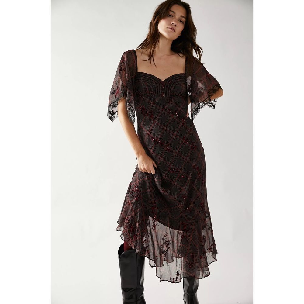 Free People Fallen Flowers Embellished Midi Dress